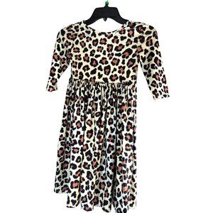 Mila Rose Girls Dress Animal Print Cream/Black/Brown 3/4 Sleeves Empire Waist Si